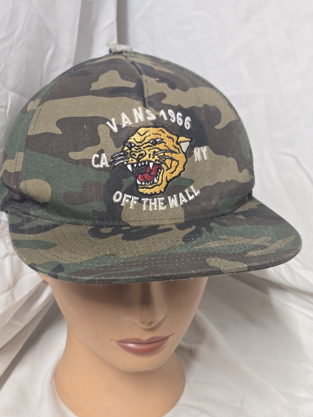 Adult Vans Camo Snapback Hat Cap with Tiger Embroidery in Green and Brown